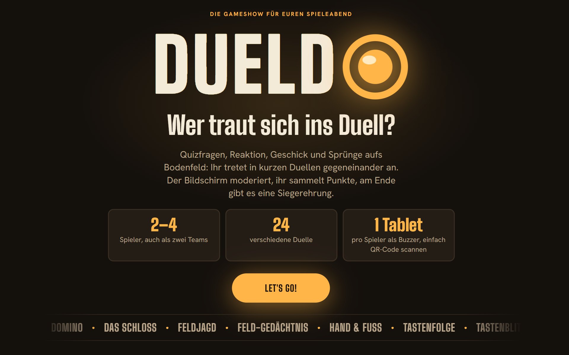 Startbildschirm mit dem Dueldo-Logo